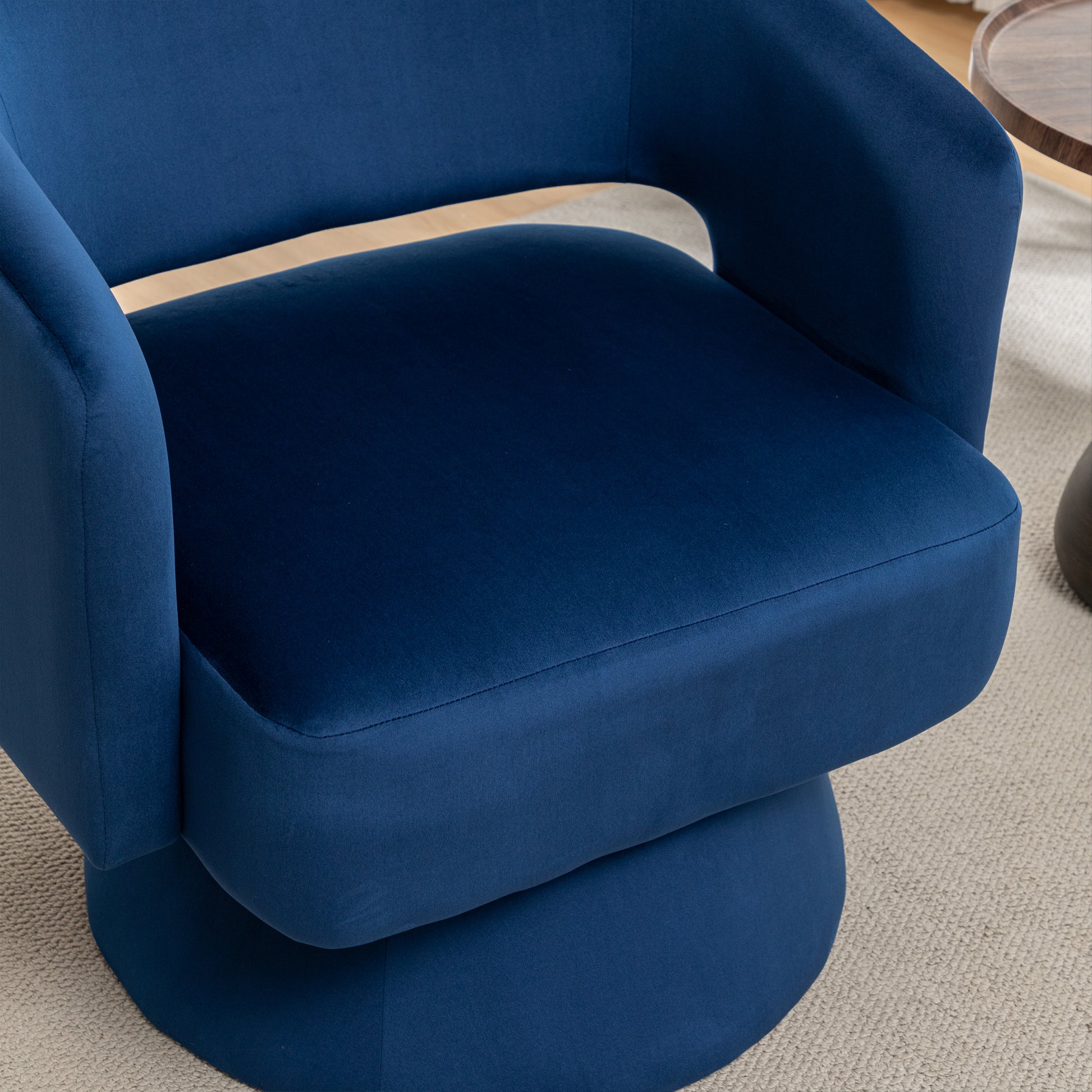 Swivel Barrel Chair, Velvet Accent Armchair 360 Degree Swivel Club Chair For Living Room Bedroom Reception Room Blue Foam Velvet