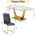 Table And Chair Set.Modern Rectangular Dining Table With Transparent Tempered Glass Tabletop And Gold Plated Metal Legs.Paried With 8 Comfortable Chairs With Pu Seats And Golden Metal Legs. Black Gold,Transparent Seats 8 Glass Metal