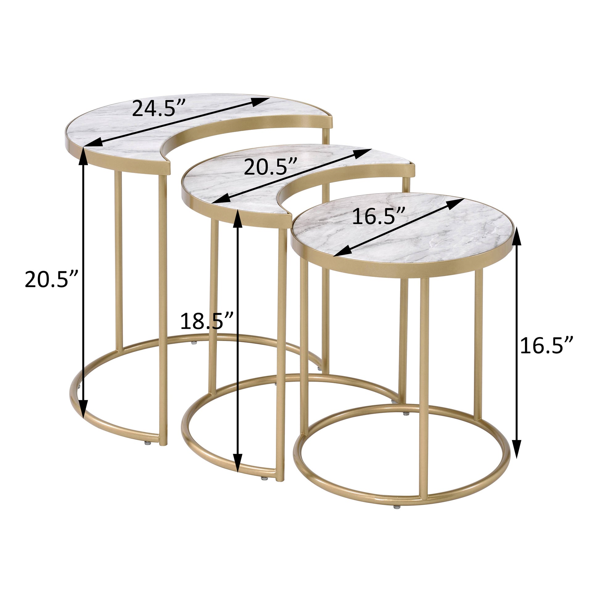 White And Gold 3 Piece Nesting Tables White Gold Primary Living Space Modern Round Wood Metal Sled
