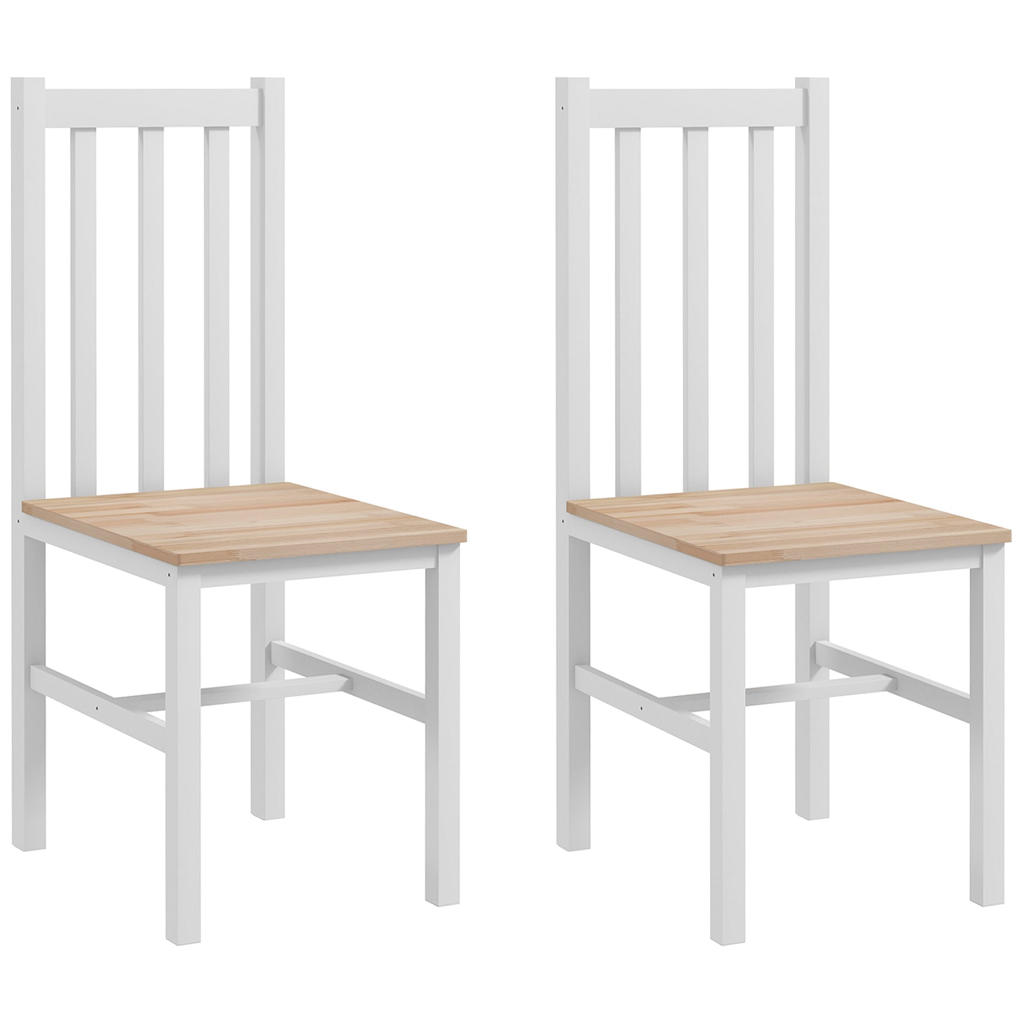 Homcom Farmhouse Armless Dining Chairs, Set Of 2 With Slat Back, White White Pine