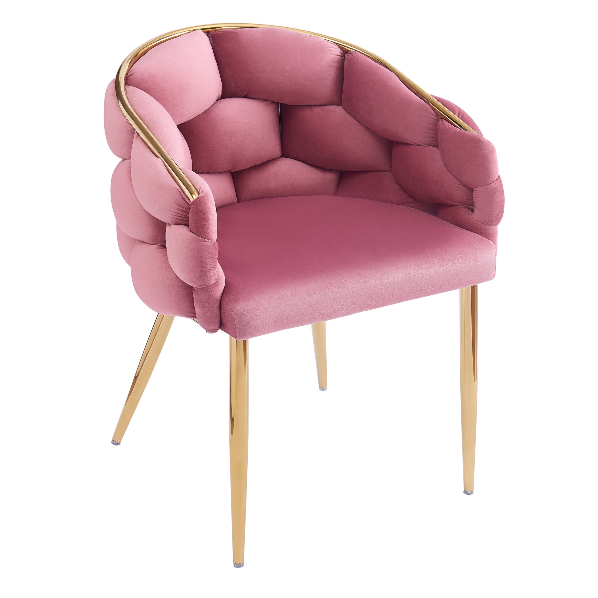 Set Of 2 Luxury Handmade Accent Chair With Gold Legs, Modern Velvet Armchair For Living Room And Bedroom Pink Foam Velvet
