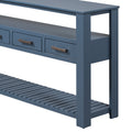 62.2'' Modern Console Table Sofa Table For Living Room With 4 Drawers And 2 Shelves Navy Blue Solid Wood Mdf