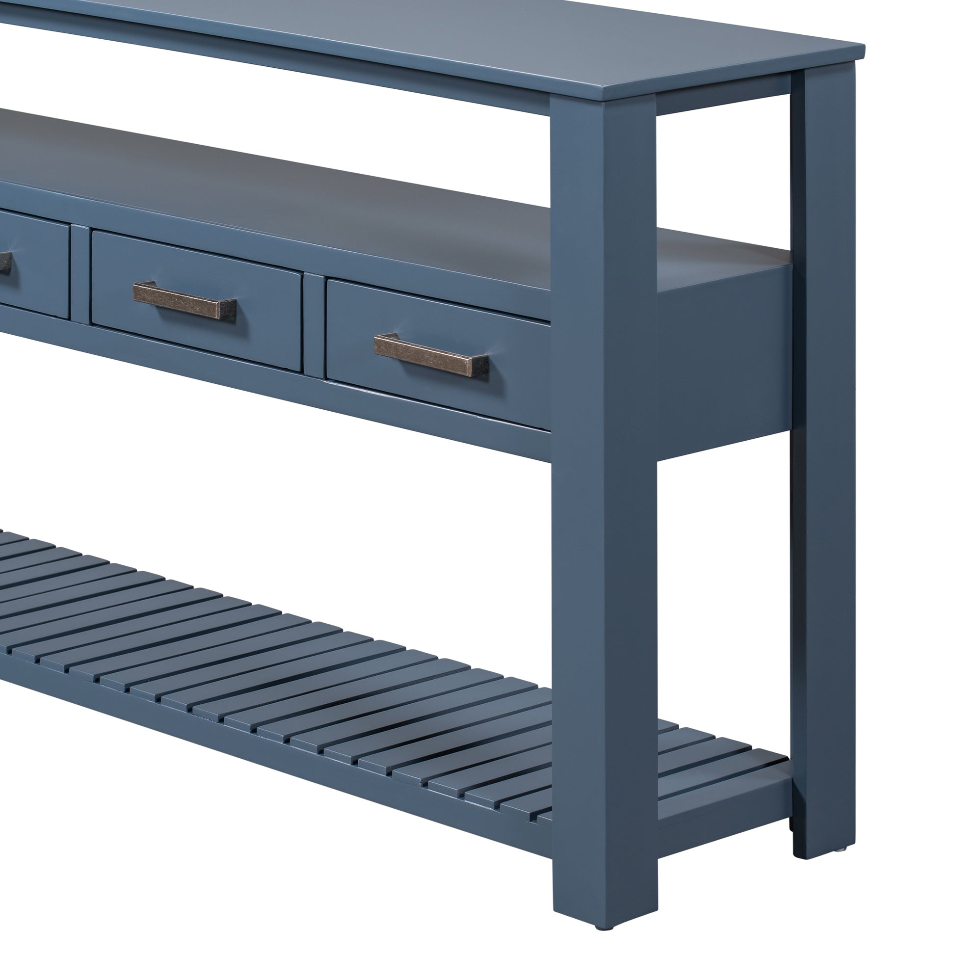 62.2'' Modern Console Table Sofa Table For Living Room With 4 Drawers And 2 Shelves Navy Blue Solid Wood Mdf