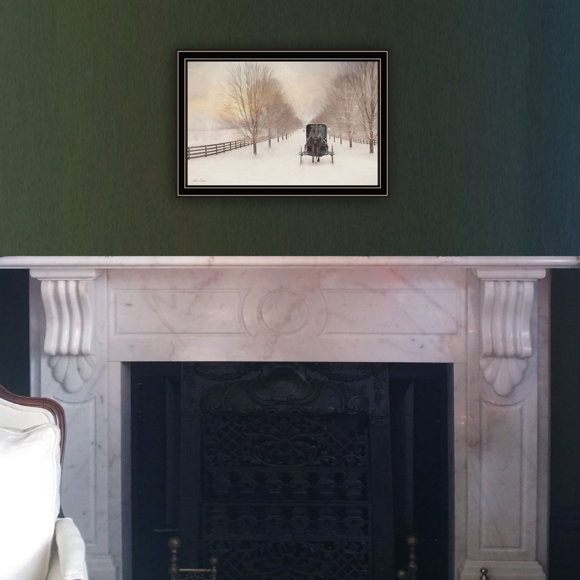 Snowy Amish Lane Black Framed Wall Art For Living Room, Bedroom Wall Art Print For Home Decor By Lori Deiter Multi Wood Paper