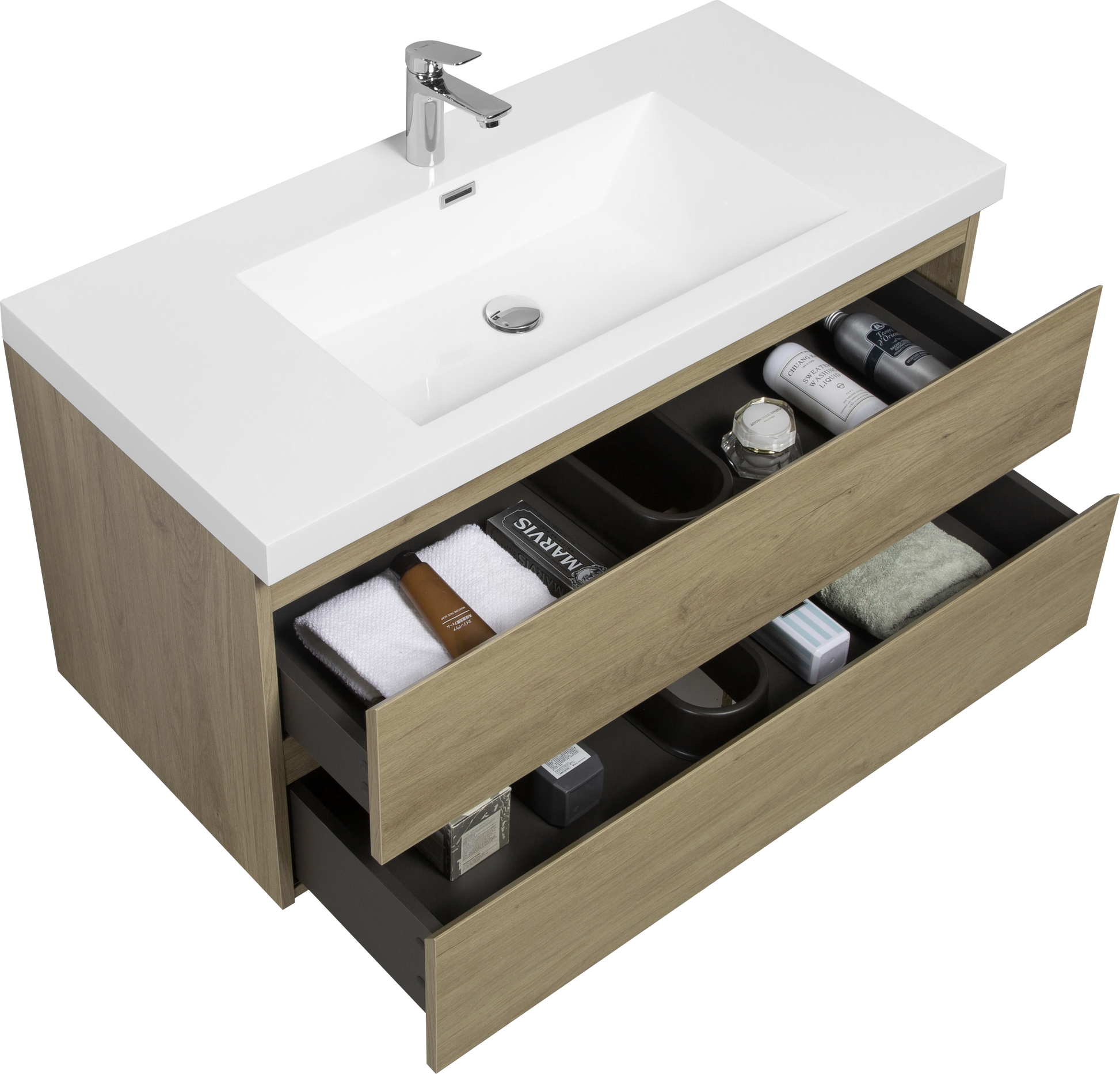 42" Floating Bathroom Vanity With Sink, Modern Wall Mounted Bathroom Storage Vanity Cabinet With Resin Top Basin And Soft Close Drawers, Natural Oak 24V11 42No White Oak Wood