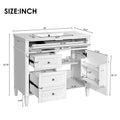 36'' Bathroom Vanity With Medicine Cabinet, Modern Bathroom Storage Cabinet With 2 Soft Closing Doors And 4 Drawers, Single Sink Bathroom Vanity White Bathroom Ceramic,Solid Wood Mdf