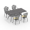 Cushions In Random Colors 5 Piece Set Of Cast Aluminum Patio Furniture With Cushions Yes Dining Set Black Seats 4 Rust Resistant Frame Water Resistant Cushion Garden & Outdoor Complete Patio Sets Aluminium