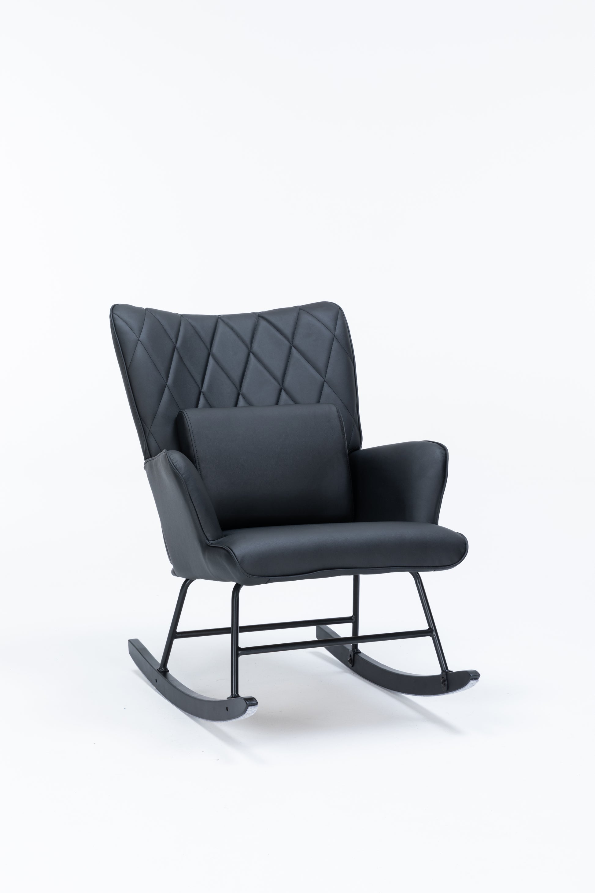 Rocking Chair, Glider Chair,Rocking Accent Chair With Lumbar Pillow And Ottoman For Nursery Living Room Bedroom Black Pu