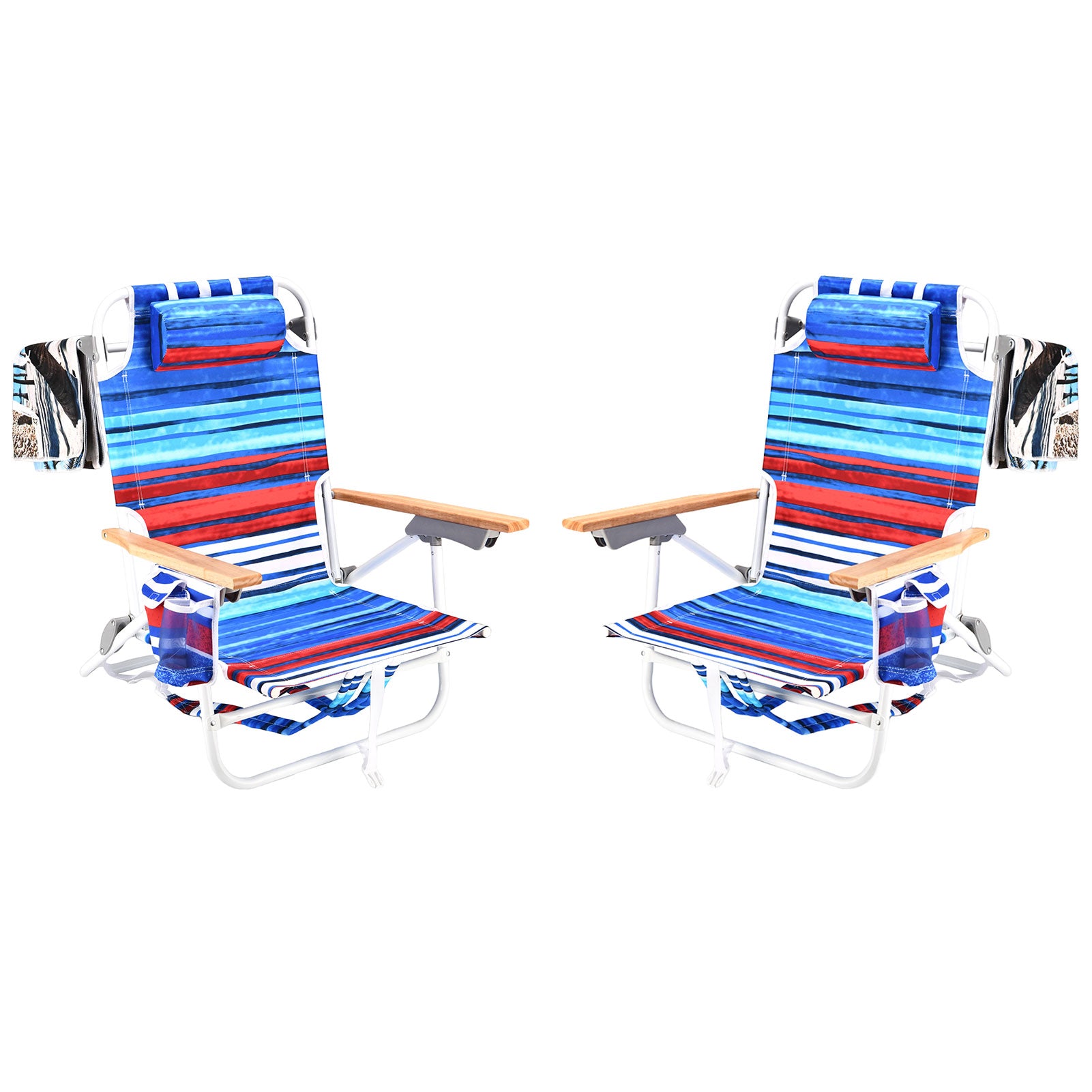 2Pcs Backpack Beach Chairs For Adults Beach Towel Backpack Beach Chairs For Adults 5 Position Chair With Pouch Folding Lightweight Positions Back Pack 13 Inch High Colorful Aluminum