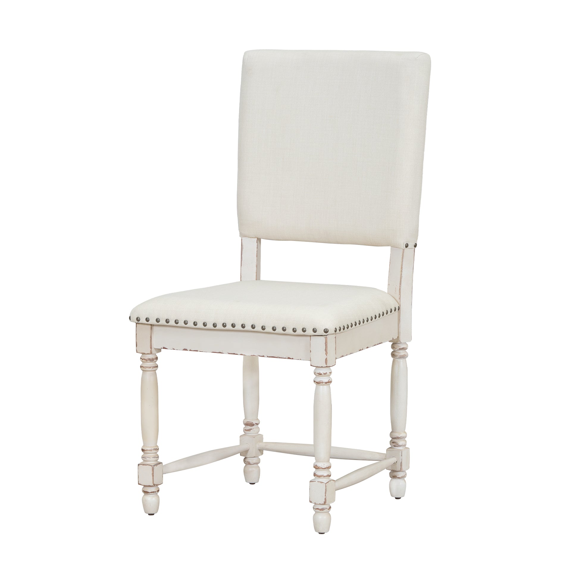 Vintage Traditional 7 Piece 82.7Inch Extendable Dining Table Set With 23.6Inch Removable Leaf, 4 Serrated Back Chairs And 2 Upholstered Back Dining Chairs For 6, Cream Brown Wood Dining Room Distressed Finish Rubberwood Rectangular Dining Table With