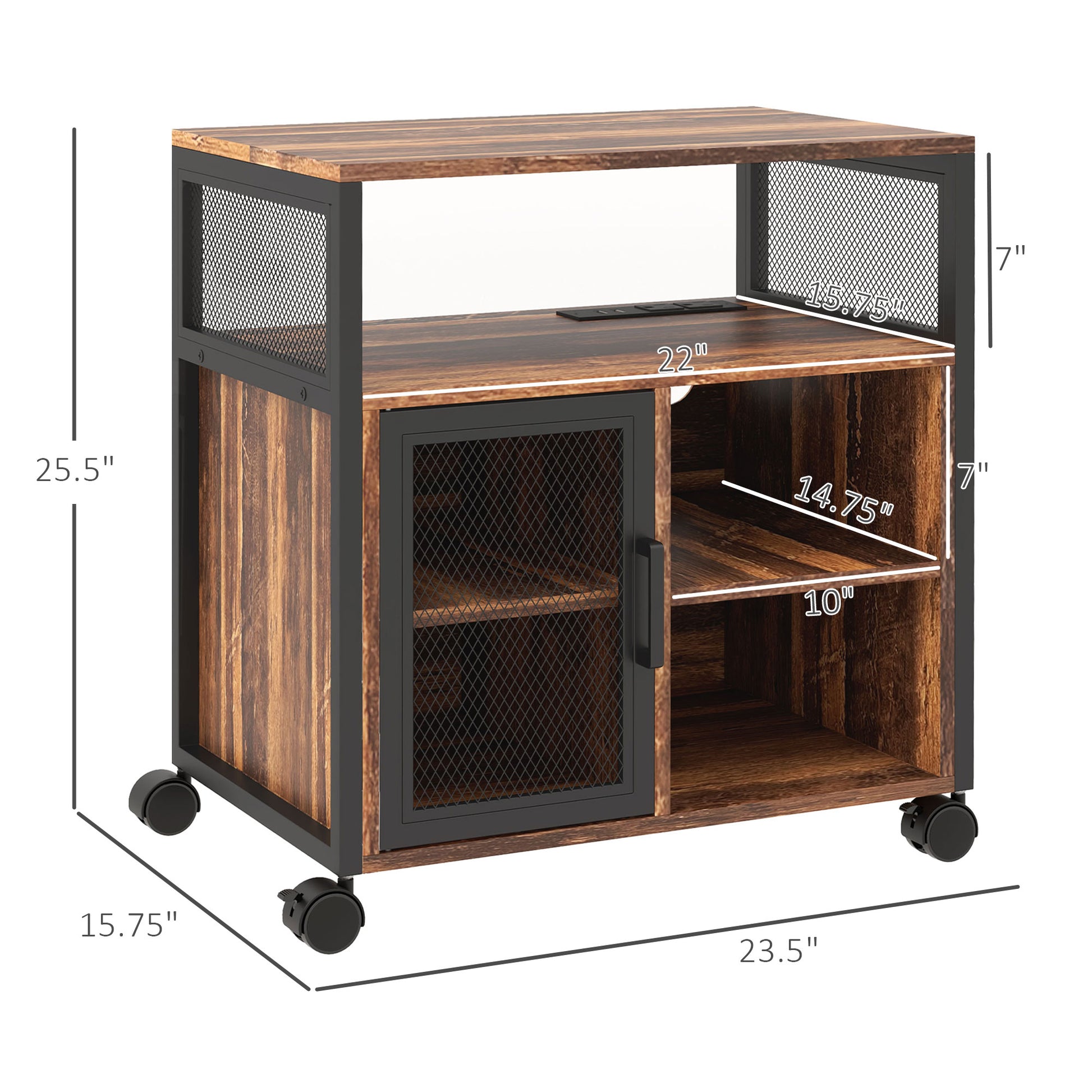 Vinsetto Mobile Printer Stand With Socket & Usb Ports, Rustic Brown Rustic Brown Particle Board