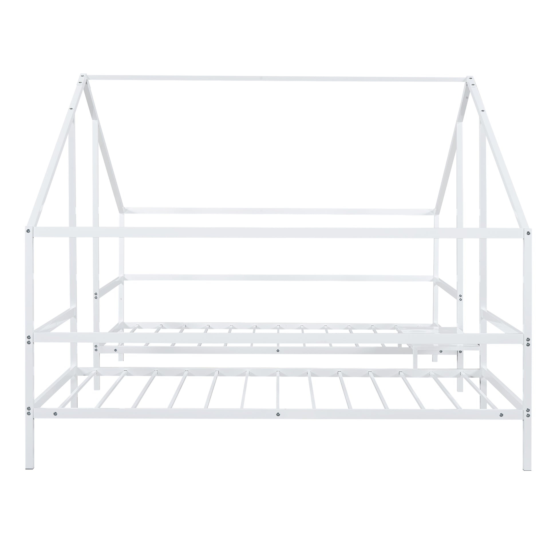 Metal Double Twin Size Triangular House Beds With Built In Table, White Box Spring Not Required Twin White Metal Metal