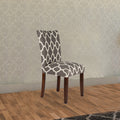 Wooden Parson Dining Chair With Quatrefoil Pattern Fabric Upholstery, Gray And White, Set Of Two Grey White Wood Fabric