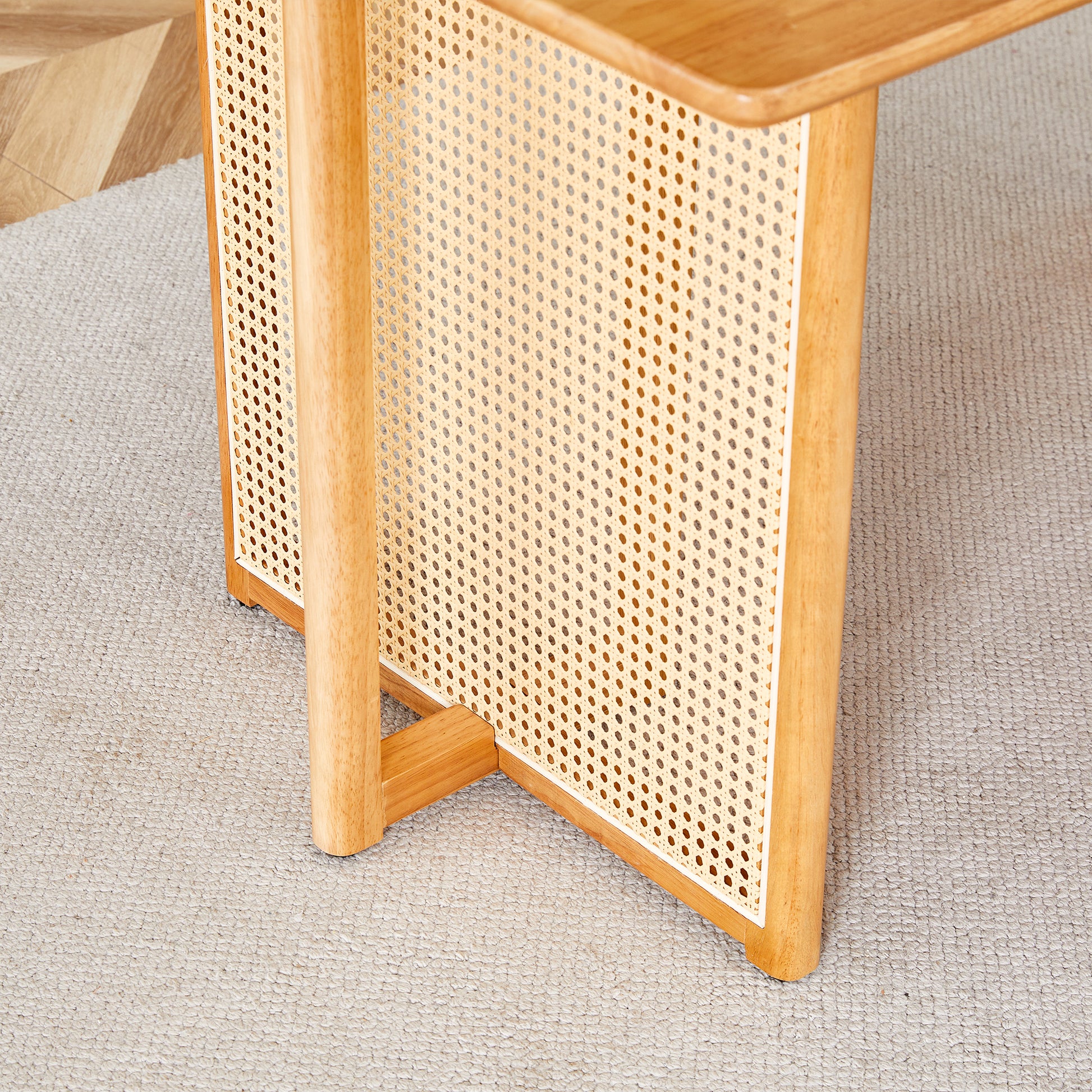 Chinese Country Retro Solid Wood Dining Table, Simple Modern Imitation Rattan Dining Table, Wooden Dining Table, Desk. Suitable For Dining Room, Living Room, Office Wood Rubber Wood