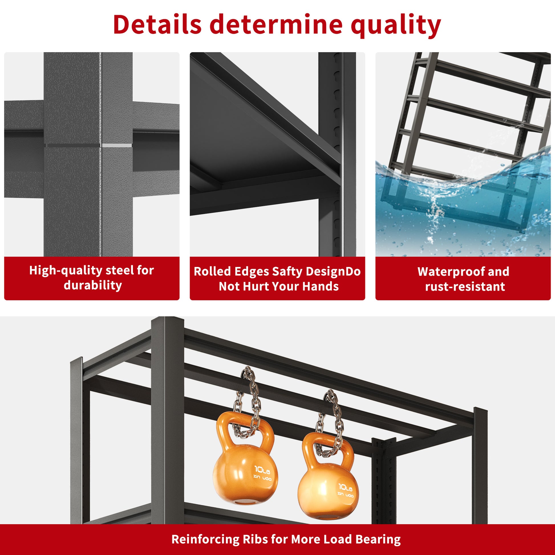82"H 6 Tier Metal Shelves For Storage Garage Shelving 2400Lbs Heavy Duty Storage Shelves Adjustable Garage Shelf Industrial Shelving Unit Storage Utility Rack,48"W*18"D*82"H,Black 6 Black Gray