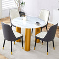 Table And Chair Set, Round Table With White Marble Pattern, Gold Mdf Table Legs, Soft And Comfortable Dining Chair, Suitable For Kitchen And Living Room White Mdf