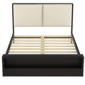 Queen Size Platform Bed Frame With Upholstery Headboard And Bookshelf In Footboard And Led Light Strips, Espresso Queen Espresso Solid Wood Mdf