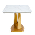 Table And Chair Set, The Table Is Equipped With A Marble Patterned Mdf Tabletop And Gold Table Legs.The Chair Is Equipped With Pu Synthetic Leather High Back Cushion And Gold Coated Metal Legs. Grey Gold Seats 4 Mdf Metal