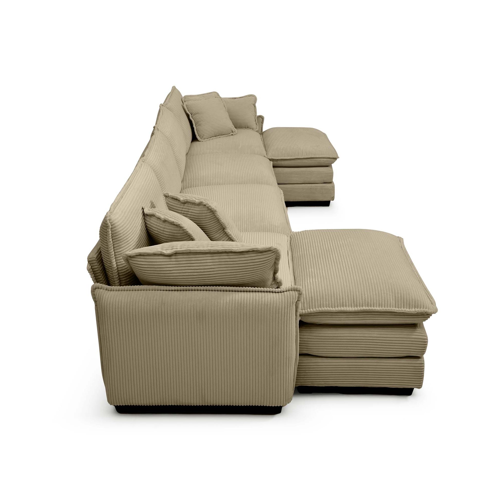 Over Size U Shape Corduroy Sofamodern Upholstered 4 Seater Sofa With 2 Ottomans, Premium Soft Corduroy Fabric Sofa Camel Corduroy 4 Seat