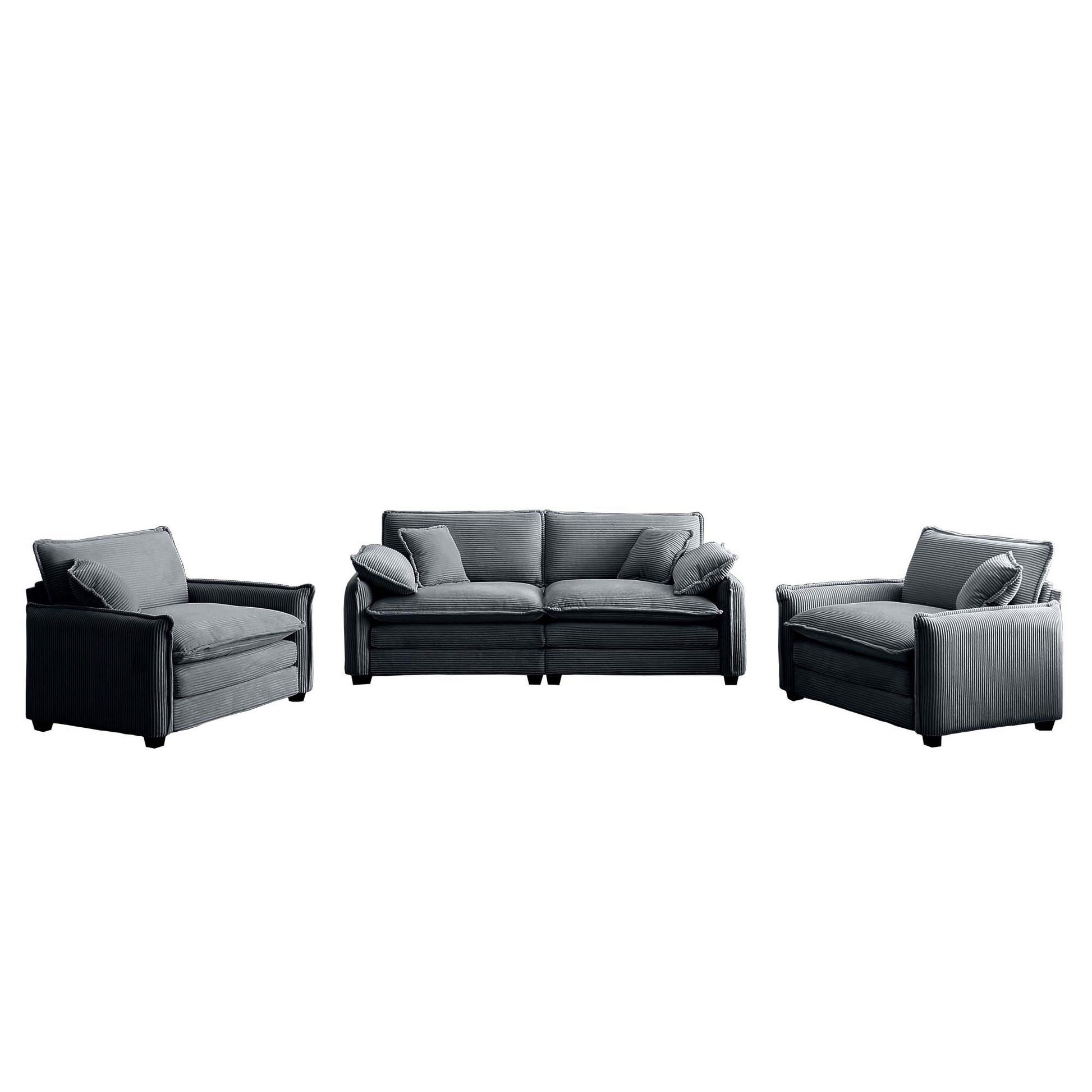 Luxurious And Sophisticated Sofa Set With Soft Cushions And Pillows, Sofa Set For Living Rooms And Clubs As Well As Home Theaters, Consisting Of Two Single Sofas And A 2 Seaters Sofas Ingrey Corduroy Grey Corduroy 4 Seat
