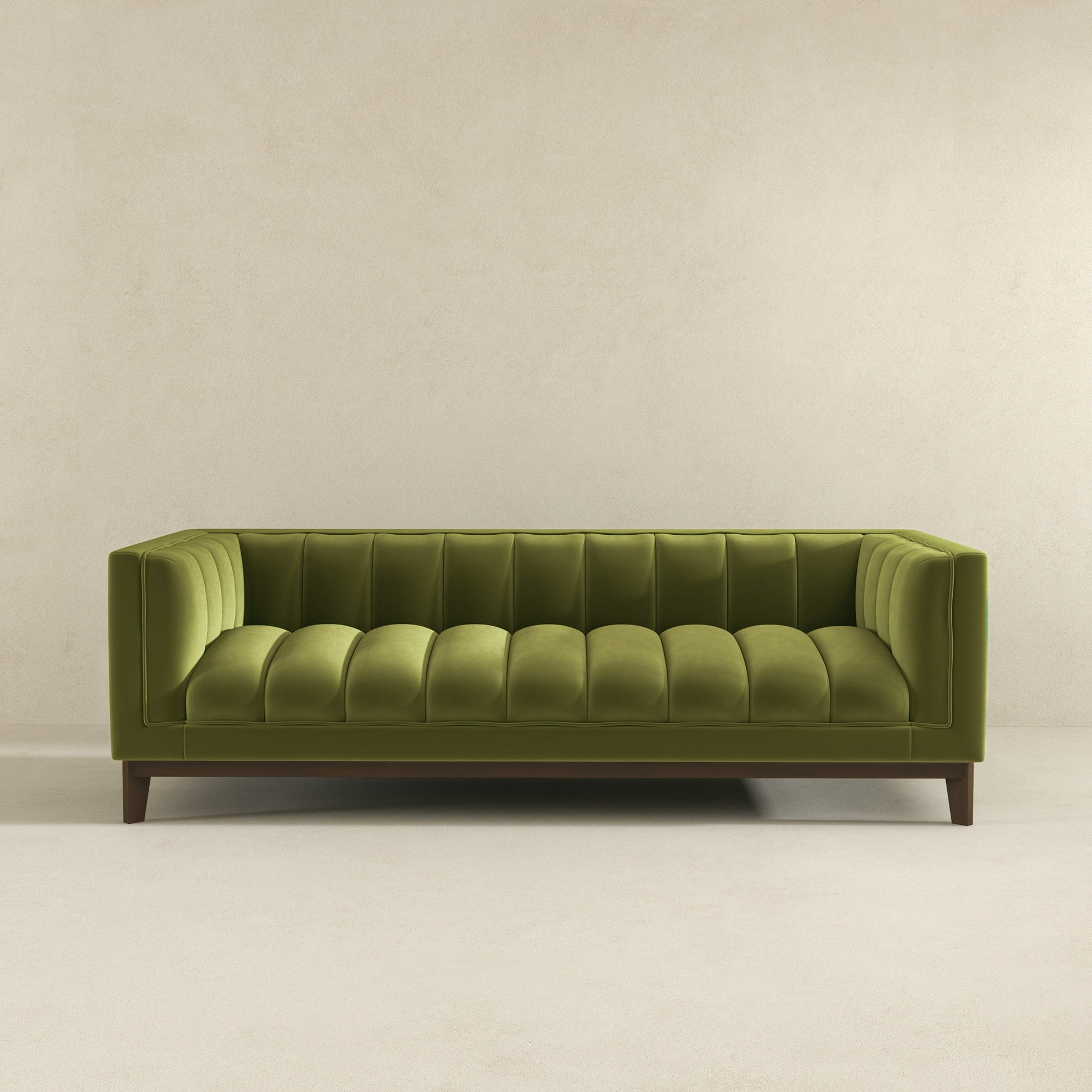 Melissa Mid Century Green Velvet Modern Sofa Dark Green,Green Brown Velvet Wood Primary Living Space Tufted Back Mid Century Modern Foam Solid Wood,Velvet 3 Seat