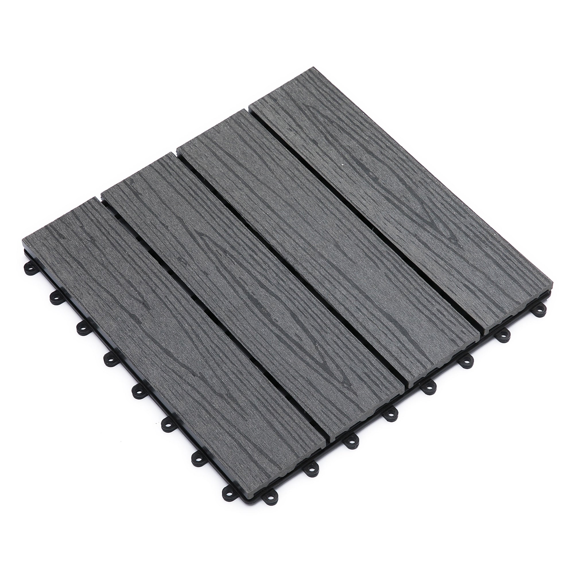 Outsunny Interlocking Deck Tiles, Pack Of 11 Outdoor Flooring Patio Tiles, 12" X 12", All Weather For Porch, Balcony, Backyard For A Classic Look, Grey Gray Plastic