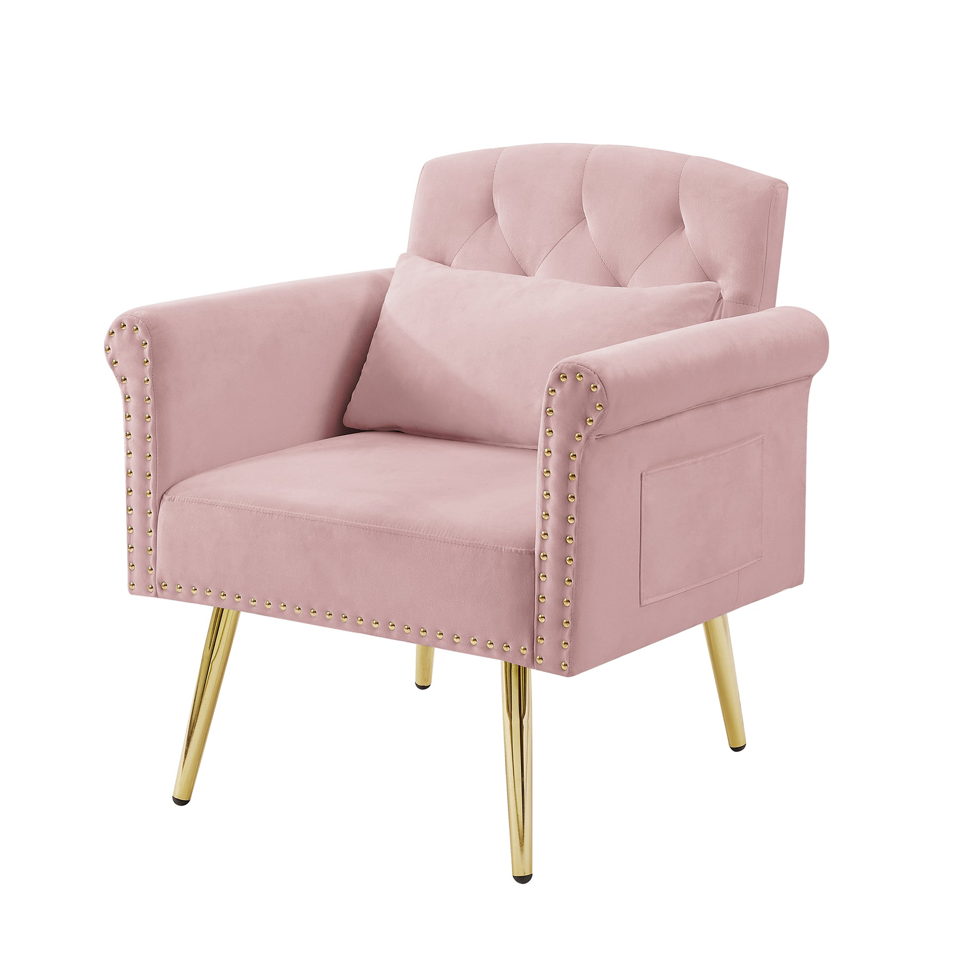 Pink Velvet Armchair With Metal Legs Pink Foam Velvet