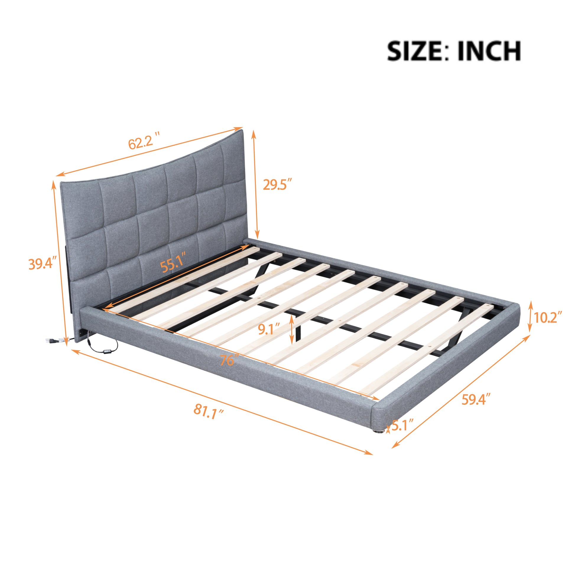 Full Size Upholstered Platform Bed With Led Lights,Usb Ports And Outlets,Linen Fabric,Gray Full Gray Wood Metal