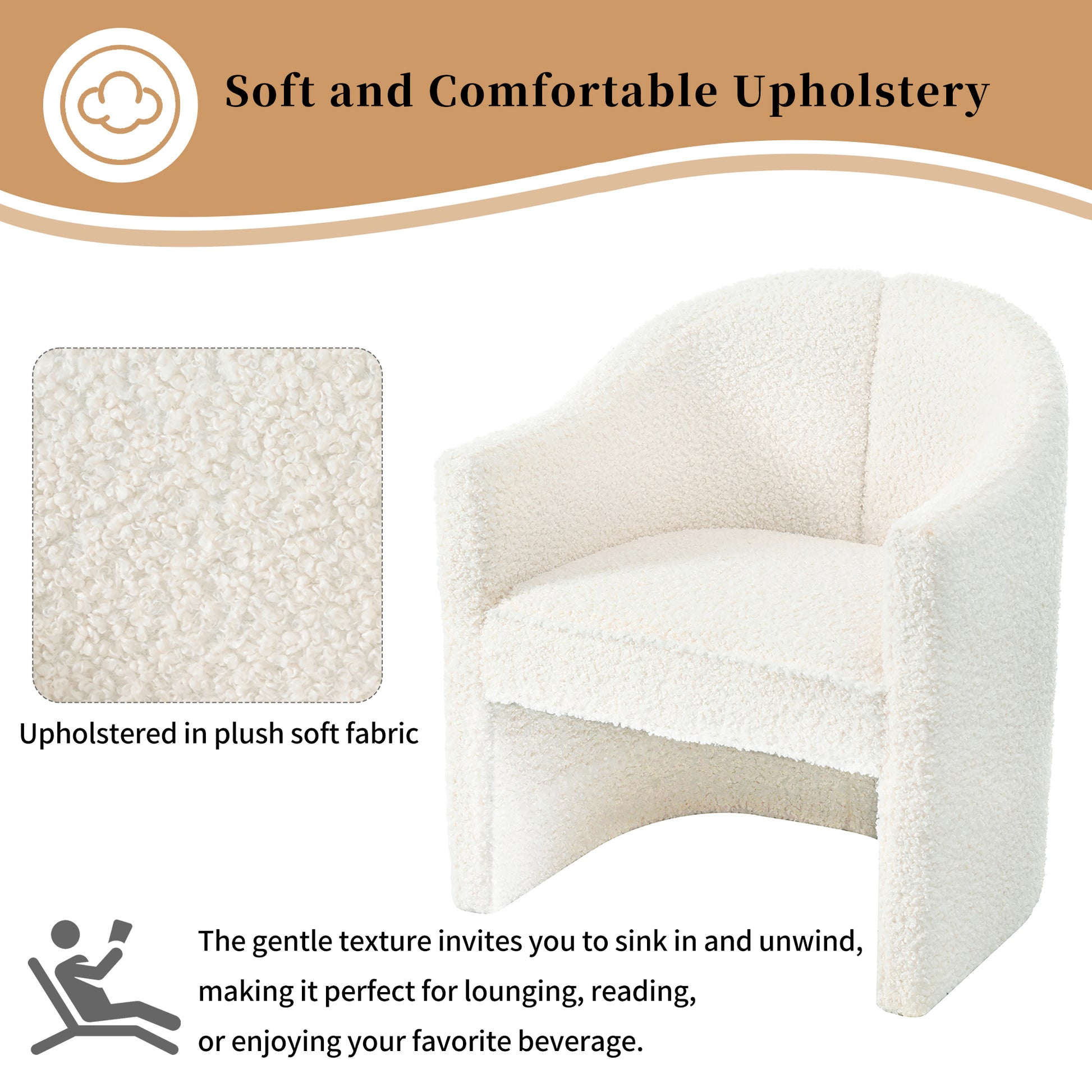 Mirod Stylish Curved Design, Comforting Embrace, Versatile Aesthetic, Dual Purpose Decorative Accent Chair, For Living Room,Bedroom And Study White Boucle