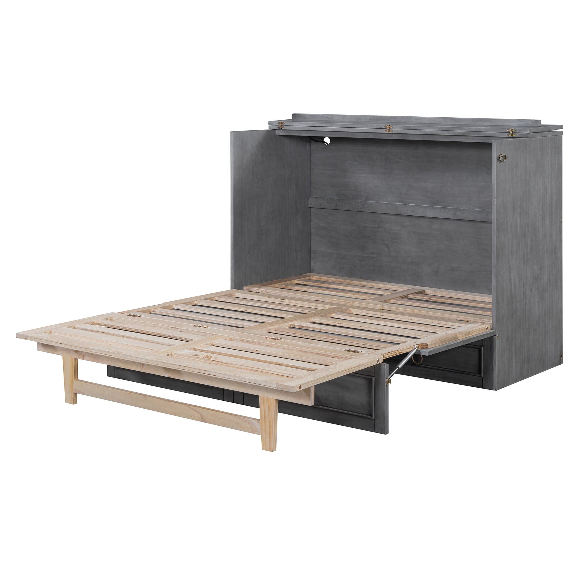 Full Size Murphy Bed With Large Drawers,Gray Full Gray Plywood