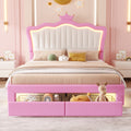 Full Size Upholstered Bed Frame With Led Lights, Modern Upholstered Princess Bed With Crown Headboard, 2 Drawers, Pink White Box Spring Not Required Full Pink White Wood Bathroom Modern Bed Frame Pu