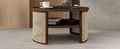 2 Tiered Round Walnut Wood Coffee Table With Storage Rattan Base In 31.3'' Walnut Rubber Wood