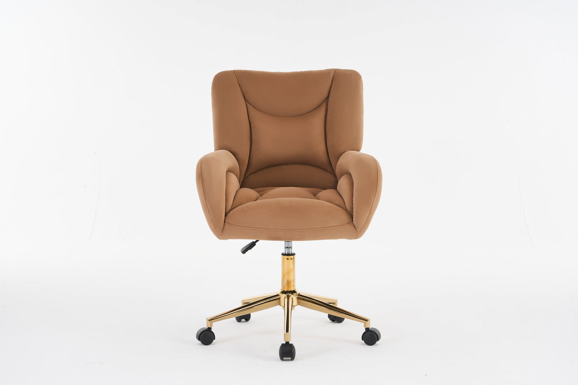 005 Velvet Fabric 360 Swivel Home Office Chair With Gold Metal Base And Universal Wheels,Coffee Solid Coffee Office Sponge Wipe Clean Modern Office Chairs Tufted Back Foam Swivel Velvet