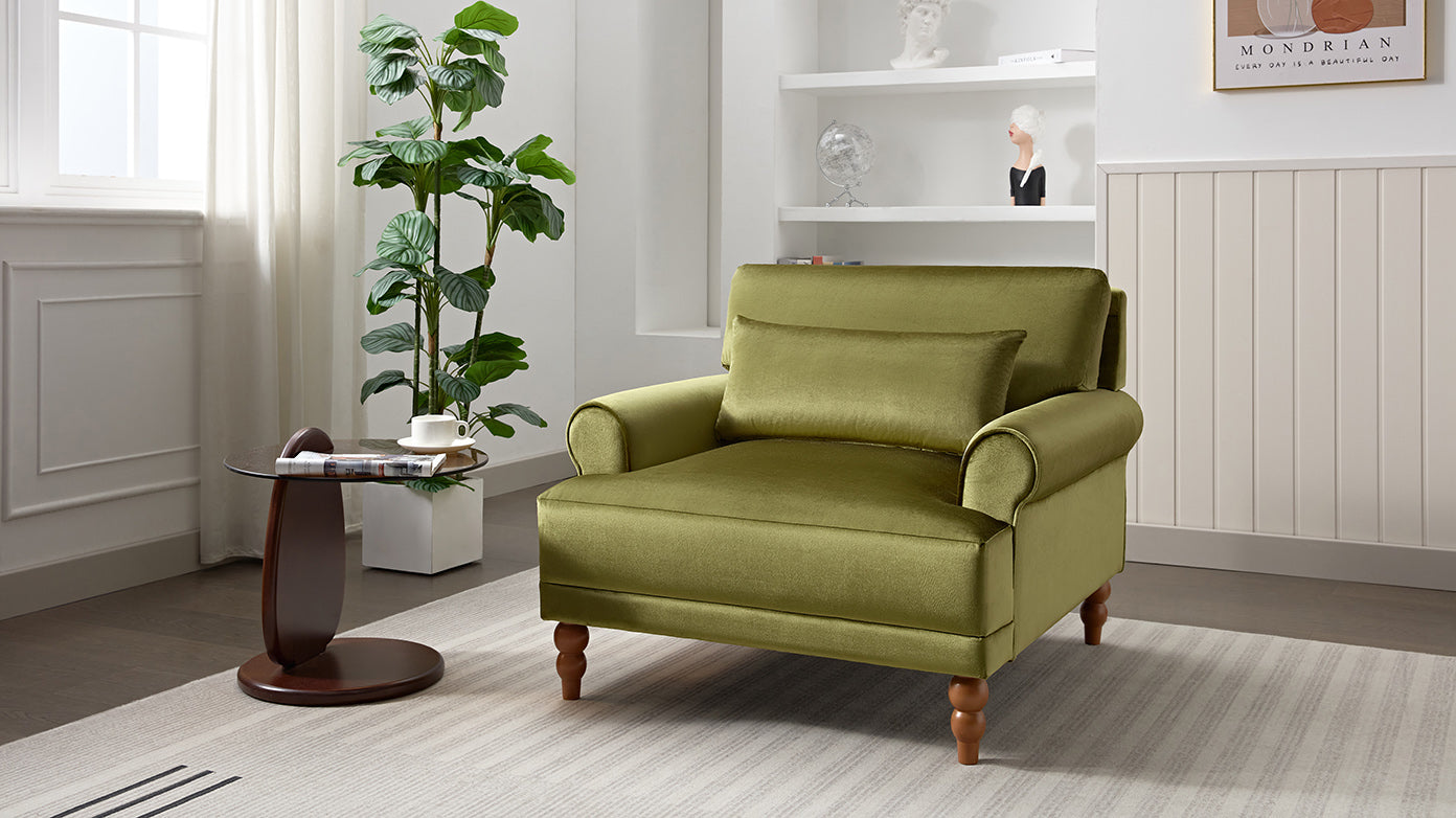 Mirod Elegant Circular Armrests, Ergonomic Lumbar Support, Vintage Roman Column Legs, Luxurious Large Size, Enhances Living Room Aesthetics, For Living Room,Bedroom And Study Green Velvet