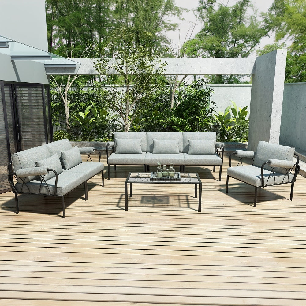 Grey And Black Patio Arm Chair With Loose Back Yes Grey Black Garden & Outdoor Modern Wood Fabric