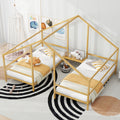 Metal Double Twin Size Triangular House Beds With Built In Table, Gold Box Spring Not Required Twin Gold Metal Metal
