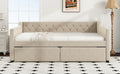Full Size Upholstered Tufted Daybed With 2 Drawers, Beige Box Spring Not Required Full Beige Wood Daybeds Velvet Upholstered