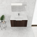 36 Inch Bathroom Cabinet With Resin Sink,Soft Close Doors,Float Mounting Design Silver Brown Stripe Bathroom Modern Plywood Plywood