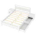 Full Size Wooden Platform Bed With 2 Storage Drawers And 2 Bedside Tables, White Full White Pine