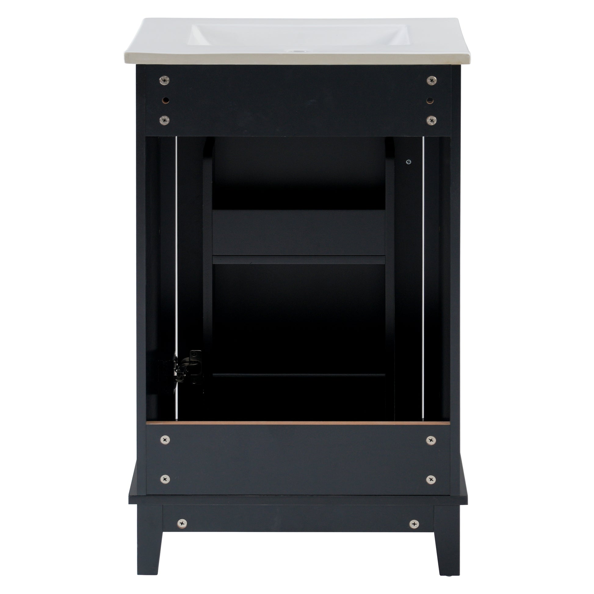 Viedo 20 Inch Modern Small Bathroom Vanity Cabinet With Ceramic Basin 20*15.5*33.3 Inches,Ample Storage,1 Soft Close Door Black Bathroom Solid Wood Mdf