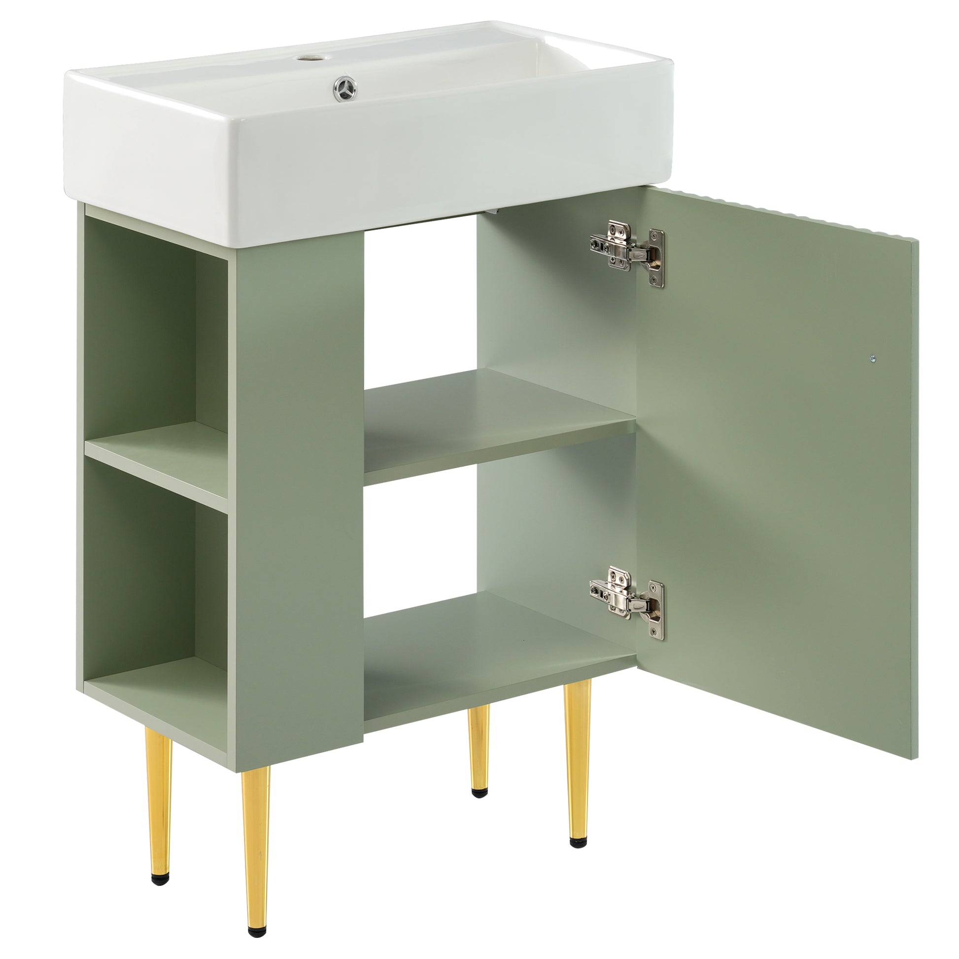 21.6" Green Bathroom Vanity, Combo Cabinet, Bathroom Storage Cabinet, Single Ceramic Sink, Left Side Storage Green Bathroom Ceramic Mdf