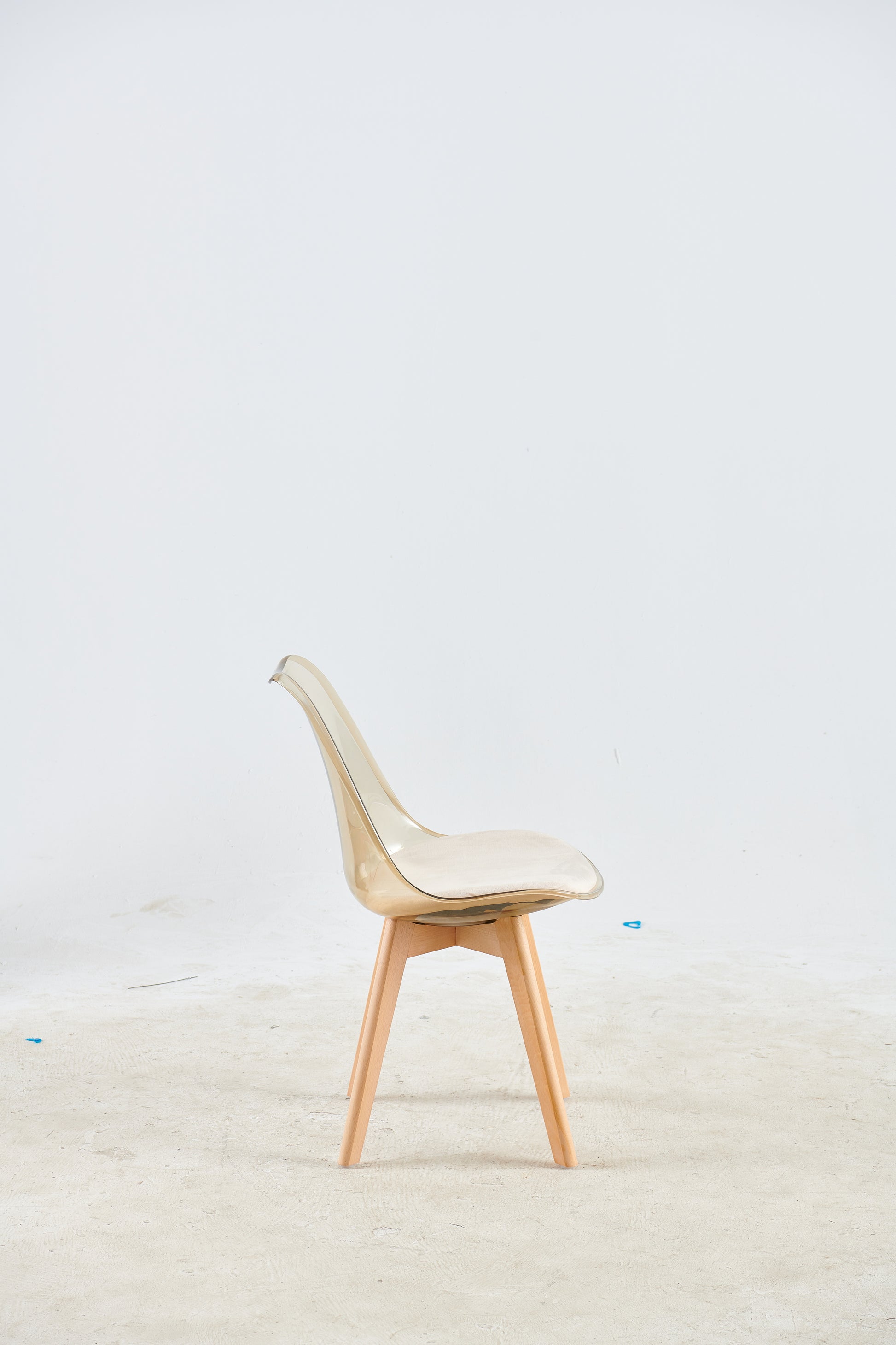 Wood Leg And Transparent Yellow Back Chair,Set Of 4,Dining Chair,Coffee Chair Antique Yellow Wood Plastic