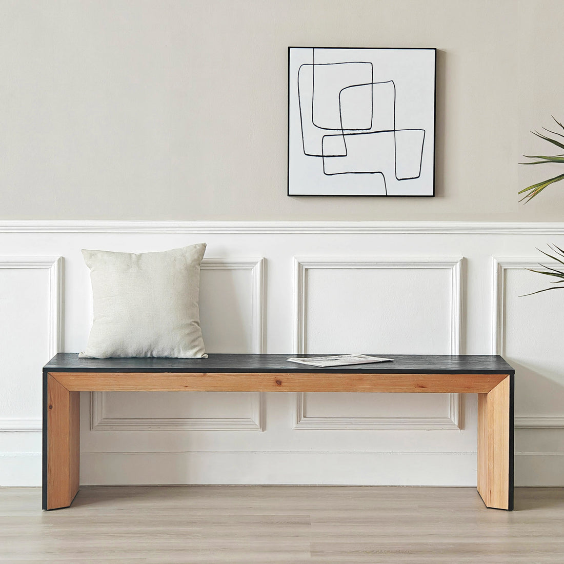 Dining Bench, Wood Bench Multicolored Bench Indoor Home Bedroom Bed End Restaurant Modern Hallway Furniture, 59" W X 15.15" D X 17.9" H Black Natural Dining Room Antique,Farmhouse,Minimalist,Modern Partice Board Mdf Pine Wood,Solid Wood Mdf,Wood