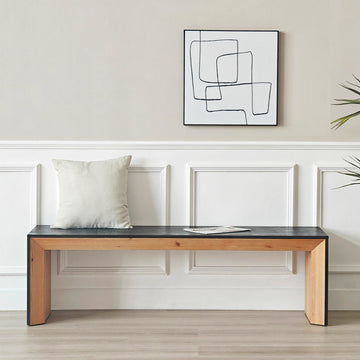 Dining Bench, Wood Bench Multicolored Bench Indoor Home Bedroom Bed End Restaurant Modern Hallway Furniture, 59" W X 15.15" D X 17.9" H Black Natural Dining Room Antique,Farmhouse,Minimalist,Modern Partice Board Mdf Pine Wood,Solid Wood Mdf,Wood