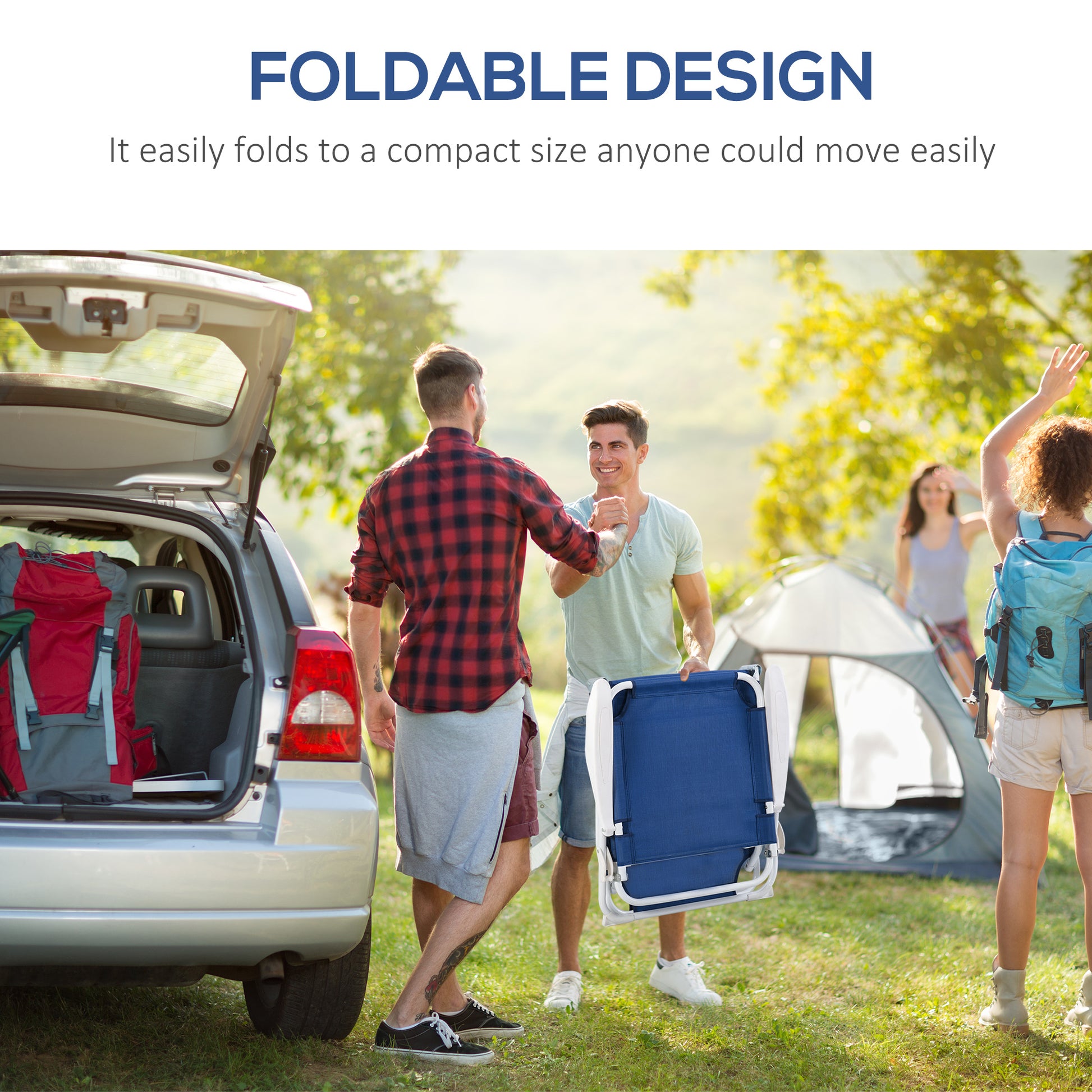 Outsunny Folding Chaise Lounge, Outdoor Sun Tanning Chair, 4 Position Reclining Back, Armrests, Metal Frame And Mesh Fabric For Beach, Yard, Patio, Blue Blue Metal