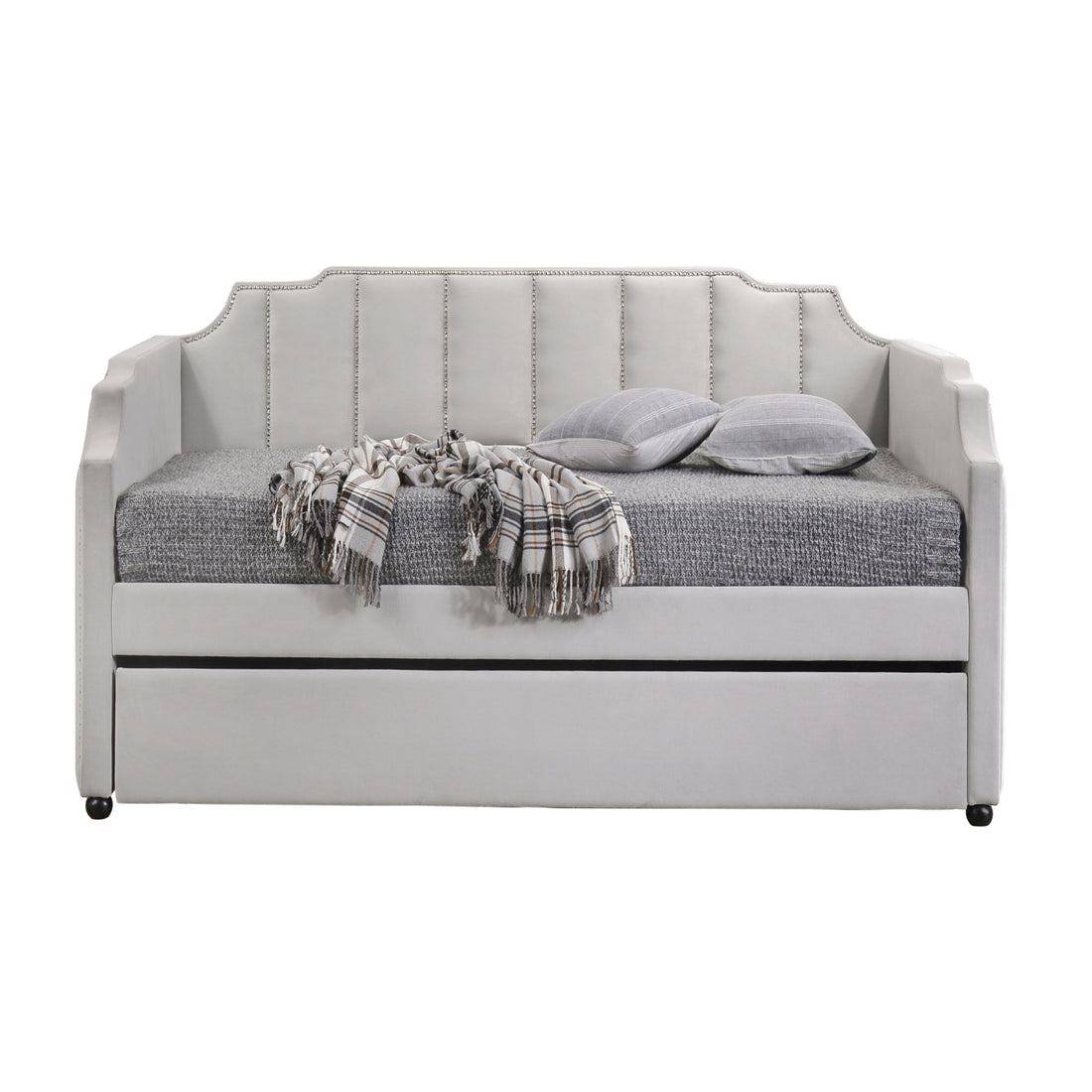 Dove Grey Tufted Back Twin Daybed With Trundle Box Spring Not Required Twin Grey Wood Gray Traditional Velvet