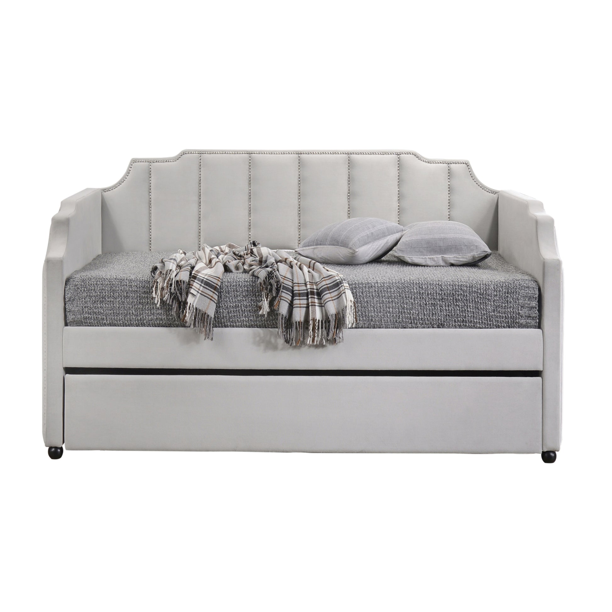 Dove Grey Tufted Back Twin Daybed With Trundle Box Spring Not Required Twin Grey Wood Gray Traditional Velvet