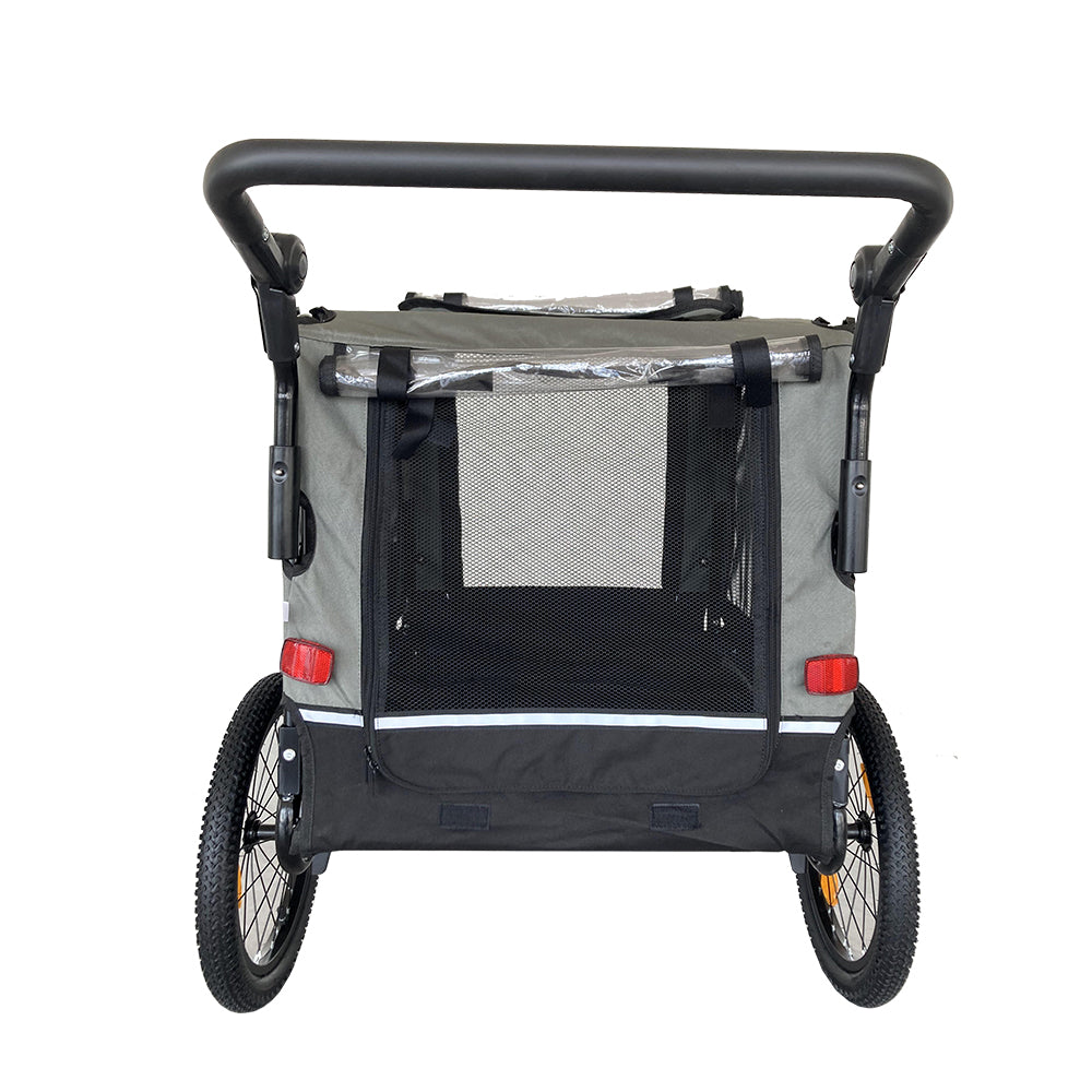 Outdoor Heavy Duty Foldable Utility Pet Stroller Dog Carriers Bicycle Trailer Black Gray Fabric Steel