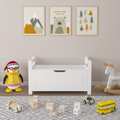 Kids Toy Box Chest, White Rubber Wood Toy Box For Boys Girls, Large Storage Cabinet With Flip Top Lid Safety Hinge, Toy Storage Organizer Trunk For Nursery, Playroom White Mdf
