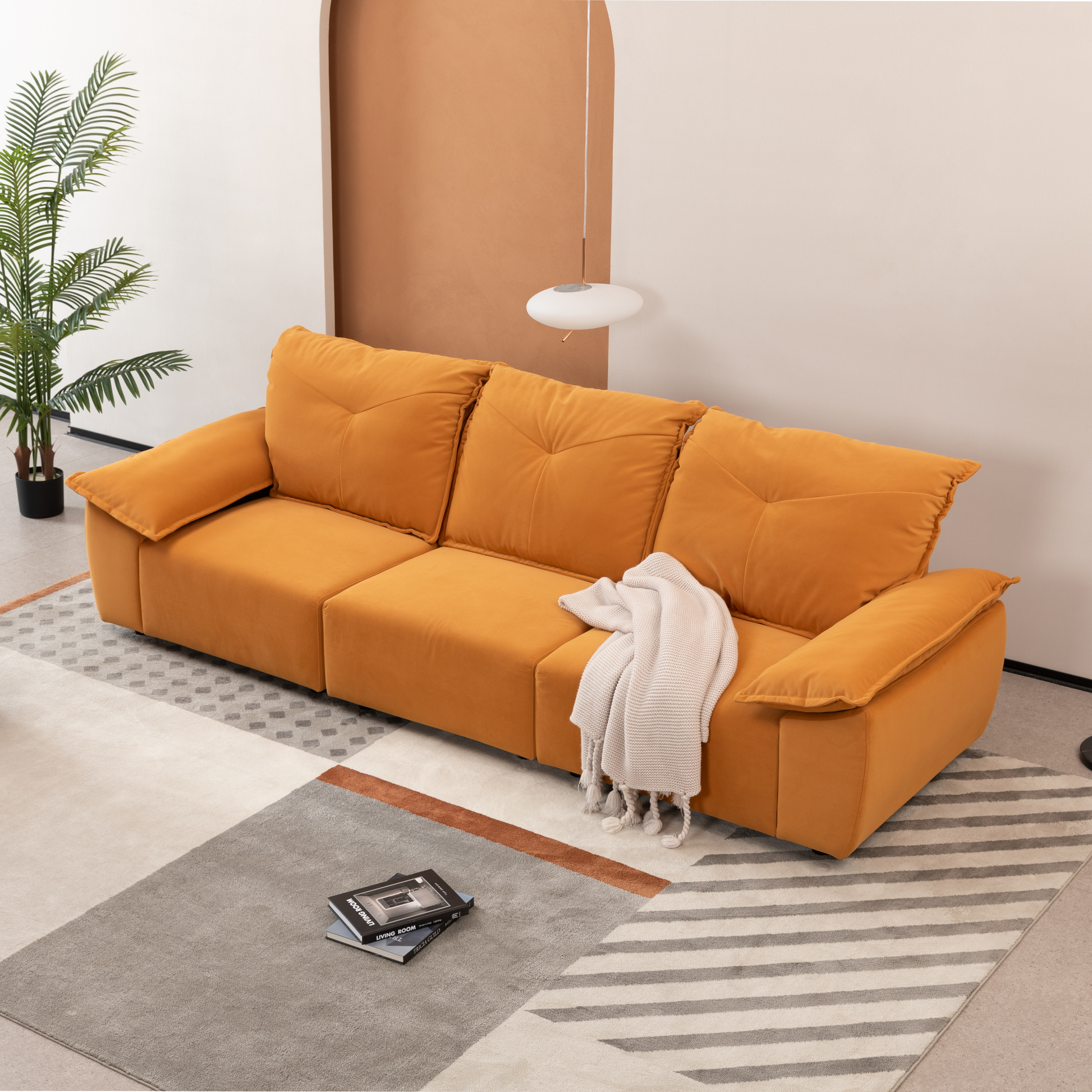 2239O Orange Fabric, Pillowcase Can Be Removed For Cleaning, Backrest Can Also Be Removed, Convenient And Easy To Care,Can Put The Living Room, Bedroom Orange Fabric 3 Seat